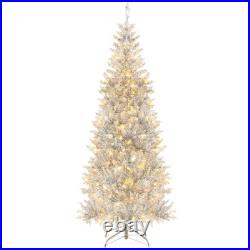 6′ Pre-lit Artificial Silver Tinsel Xmas Tree with 300 LED Lights 790 Branch Tips