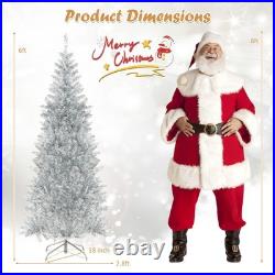 6' Pre-lit Artificial Silver Tinsel Xmas Tree with 300 LED Lights 790 Branch Tips