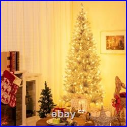 6' Pre-lit Artificial Silver Tinsel Xmas Tree with 300 LED Lights 790 Branch Tips