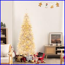 6' Pre-lit Artificial Silver Tinsel Xmas Tree with 300 LED Lights 790 Branch Tips