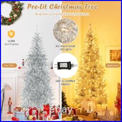 6' Pre-lit Artificial Silver Tinsel Xmas Tree with 300 LED Lights 790 Branch Tips