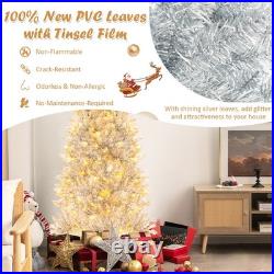 6' Pre-lit Artificial Silver Tinsel Xmas Tree with 300 LED Lights 790 Branch Tips