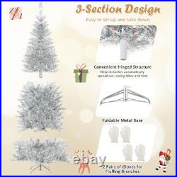 6' Pre-lit Artificial Silver Tinsel Xmas Tree with 300 LED Lights 790 Branch Tips