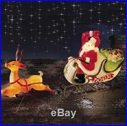 6′ Santa Reindeer Sleigh Lighted Blow Mold Display Outdoor Christmas Yard Decor
