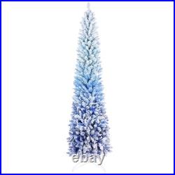 6 ft Blue Gradient Snow Flocked Artificial Pencil Christmas Tree with200 Lights