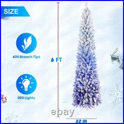 6 ft Blue Gradient Snow Flocked Artificial Pencil Christmas Tree with200 Lights
