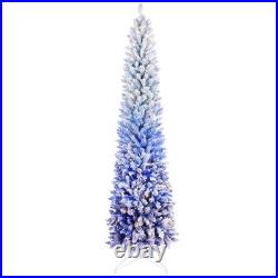 6 ft Blue Gradient Snow Flocked Artificial Pencil Christmas Tree with200 Lights