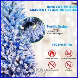 6 ft Blue Gradient Snow Flocked Artificial Pencil Christmas Tree with200 Lights