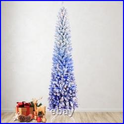 6 ft Blue Gradient Snow Flocked Artificial Pencil Christmas Tree with200 Lights