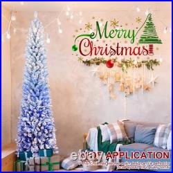 6 ft Blue Gradient Snow Flocked Artificial Pencil Christmas Tree with200 Lights