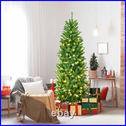 6 ft Pre-lit Pencil Christmas Tree Hinged Fir Tree Holiday Decor with LED Lights