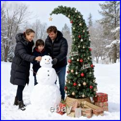 6 ft Prelit Bent Top Christmas Tree, Slim High Mountain Fir 200 LEDs Metal Stand