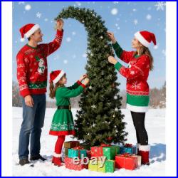 6 ft Prelit Bent Top Christmas Tree, Slim High Mountain Fir 200 LEDs Metal Stand