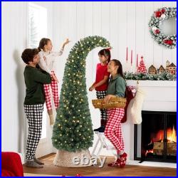 6 ft Prelit Bent Top Christmas Tree, Slim High Mountain Fir 200 LEDs Metal Stand