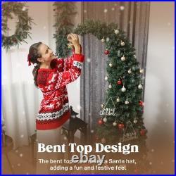 6 ft Prelit Bent Top Christmas Tree, Slim High Mountain Fir 200 LEDs Metal Stand