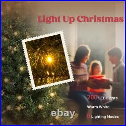 6 ft Prelit Bent Top Christmas Tree, Slim High Mountain Fir 200 LEDs Metal Stand