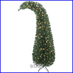 6 ft Prelit Bent Top Christmas Tree, Slim High Mountain Fir 200 LEDs Metal Stand
