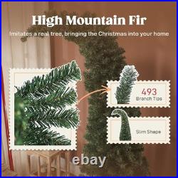 6 ft Prelit Bent Top Christmas Tree, Slim High Mountain Fir 200 LEDs Metal Stand