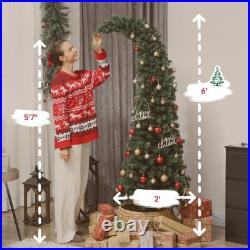 6 ft Prelit Bent Top Christmas Tree, Slim High Mountain Fir 200 LEDs Metal Stand