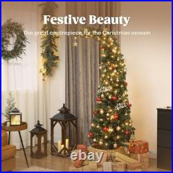 6 ft Prelit Bent Top Christmas Tree, Slim High Mountain Fir 200 LEDs Metal Stand