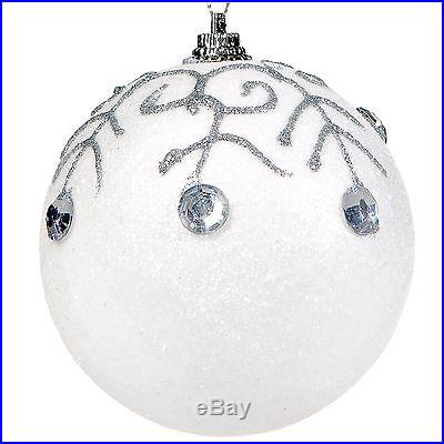 6 pcs White & Silver Glitter Christmas Tree Hanging Baubles Ornament Decoration