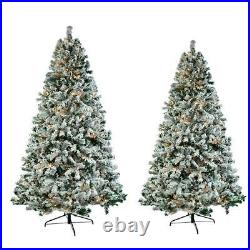 6ft 7.5ft Artificial Pre-Lit Flocked Pencil Christmas Tree with250 UL LED Lights