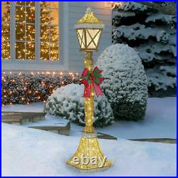6ft Christmas Decorations Glitter Lamp Post & Bow 120 LED Lights Indoor/Outdoor