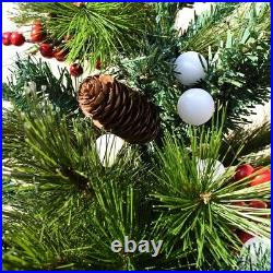 6ft Christmas Tree Pre-Lit Light Pine Cone Red Fruit Bluetooth Musical Green New