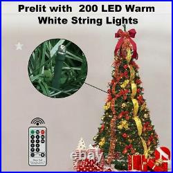 6ft Pop Up Pre Lit Christmas Tree Pull Up Xams Decor Tree 200 Lights Collapsible