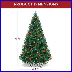 6ft Pre-Lit Christmas Tree Artificial Pine Multicolored LED Lights Holiday Decor