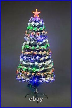6ft Pre Lit Christmas Tree LED Fibre Optic With Snow Covered Xmas Decor 180cm