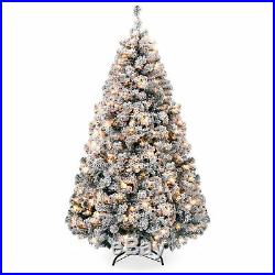 6ft Pre-Lit Snow Flocked Artificial Fake Pine Christmas Tree Warm White Lights