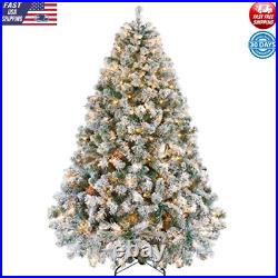 6ft Pre-lit Artificial Xmas Tree Snow Flocked 250 Warm White Lights Metal Stand