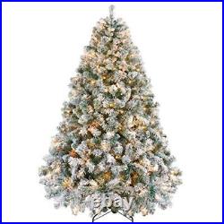 6ft Pre-lit Artificial Xmas Tree Snow Flocked 250 Warm White Lights ...