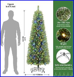 6ft Prelit Artificial Slim Pencil Christmas Tree with 240 Warm & Multi-color Light