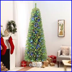 6ft Prelit Artificial Slim Pencil Christmas Tree with 240 Warm & Multi-color Light
