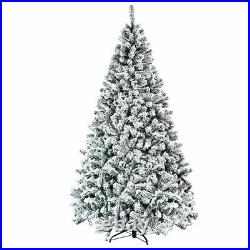6ft Premium Snow Flocked Hinged Artificial Christmas Tree Unlit with Metal Stand