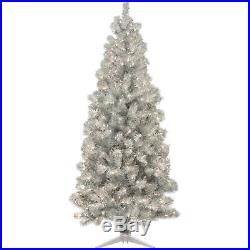 6ft Silver Christmas Tree Artificial Prelit Frosted Clear Light Xmas Decorations