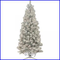 6ft Silver Christmas Tree Artificial Prelit Frosted Clear Light Xmas Decorations