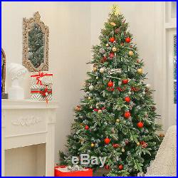 6ft Snow Flocked Premium Spruce Hinged Artificial Christmas Tree with Pine Cones
