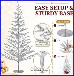 6ft Tinsel Christmas Tree, Retro Aluminum Christmas Tree, Silver