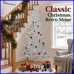 6ft Tinsel Christmas Tree, Retro Aluminum Christmas Tree, Silver