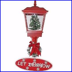 70.75 Musical Street Lamp Snowfall Christmas Tree Lantern Snowman Red