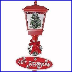 70.75 Musical Street Lamp Snowfall Christmas Tree Lantern Snowman Red