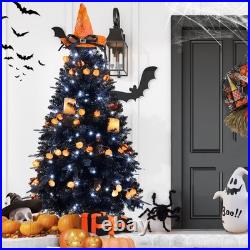 7FT Black Christmas Tree Prelit Artificial Halloween Tree Holiday Décor&450light