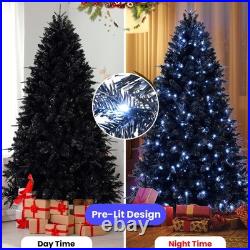 7FT Black Christmas Tree Prelit Artificial Halloween Tree Holiday Décor&450light
