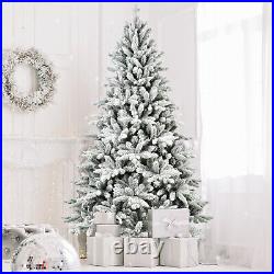 7FT PE & PVC Flocked Artificial Christmas Tree, with1514 branch tips and metal sta