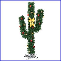 7Ft Cactus Artificial Christmas Tree Pre-Lit withLED Lights and Ball Ornaments