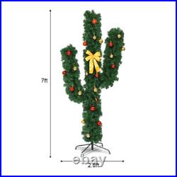 7Ft Pre-Lit Artificial Cactus Christmas Tree withLED Lights and Ball Ornaments