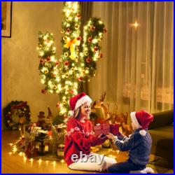 7Ft Pre-Lit Artificial Cactus Christmas Tree withLED Lights and Ball Ornaments